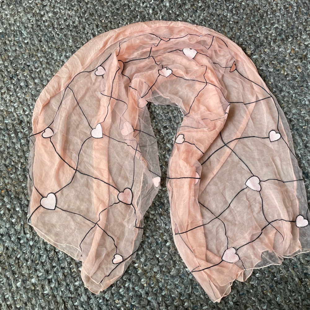 💓 Chinese silk scarfs/shawl/coverup with valentine hearts embroidery - 25x70”